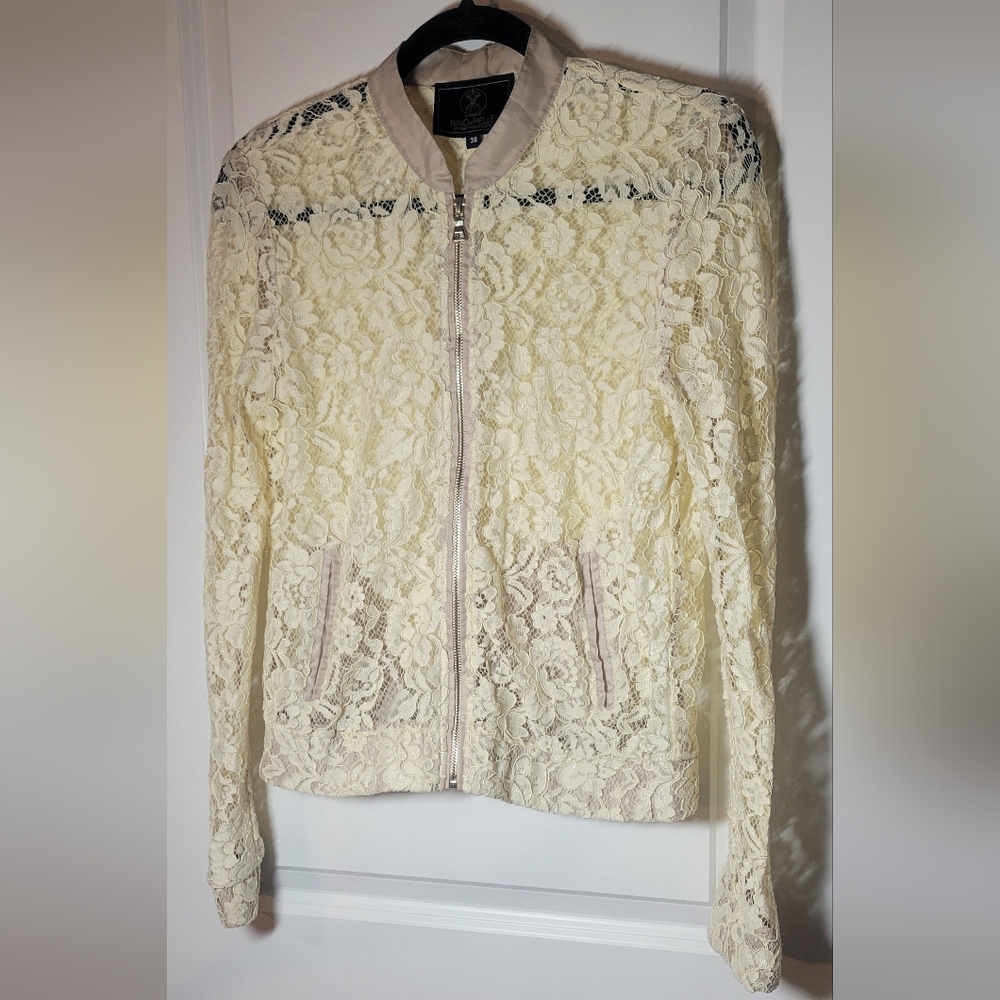 Rino & Pelle Lace Jacket Pockets Gold Metal Zipper SZ 38 Fits Like a 10/12 USA